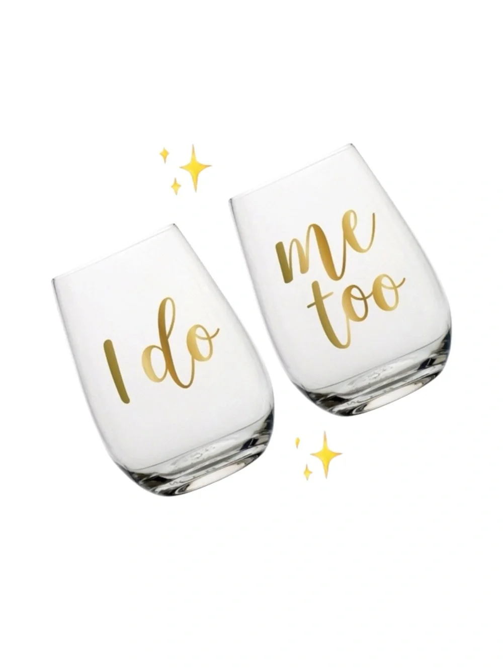 new ✶ I Do + Me Too ✶ Clear Bridal Wine Glass ✶ Set of 2 ✶ Gold Foil Lettering ✶